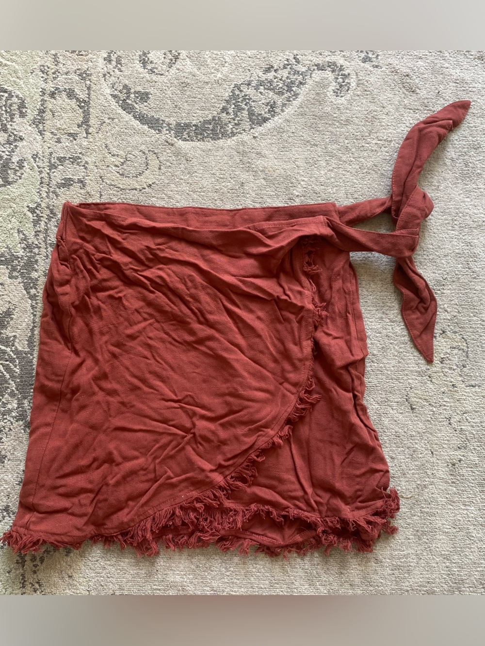 Natural Life Rust Red Tie-Waist Fringe Mini Skirt Size Medium